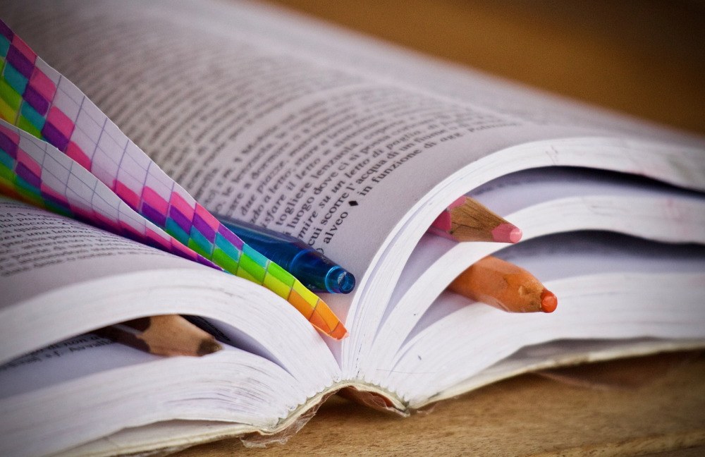 pixabay_books-3826148_1000.jpg aufgeschlagenes Fachbuch mit Markierungen